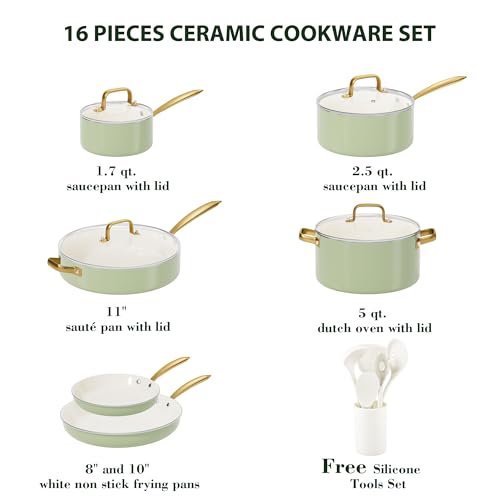 Pots and Pans Set Non Stick Ceramic Cookware Set with Utensils Set