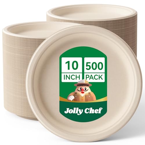 Compostable Heavy Duty Plates 𝟭𝟬 𝗜𝗻𝗰𝗵 [𝟱𝟬𝟬 𝗣𝗮𝗰𝗸] Eco (500 Count)