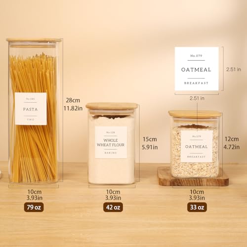 5 Pack Square Glass Pantry Storage Containers with 132 Kitchen Food Pantry Labels