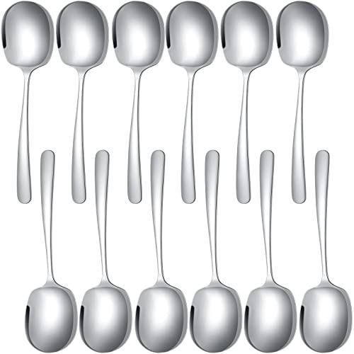 12 Pcs Stainless Steel Serving Spoons Set for Buffet 8.3 Inches Large Serving Utensils Dishwasher Safe Metal Polished Buffet Spoons for Food Cooking Catering Kitchen Banquet Restaurant Gifts (12 Count)