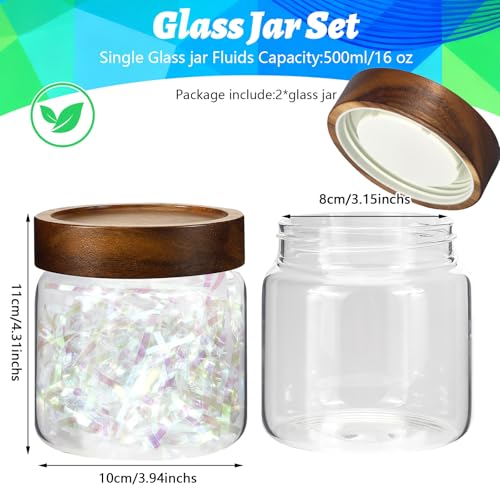 16 oz Glass Jars with Acacia Wood Airtight Lids Spice Jar Herb Storage Canister with Wooden Lid Clear Glass Food Jar for Sugar Pantry Tea Coffee Bean Spice Cookies