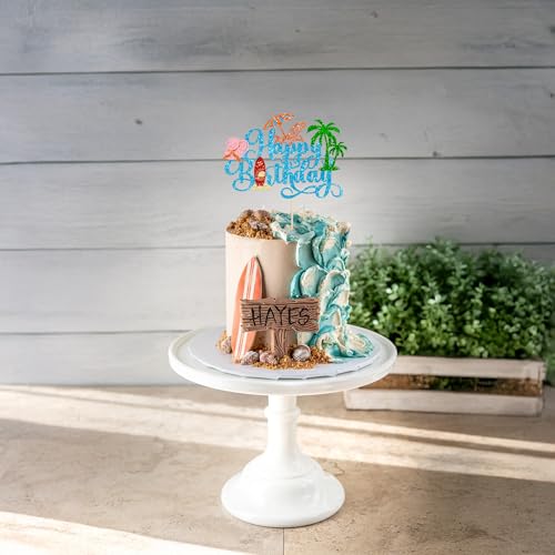 1Pcs Summer Beach Happy Birthday Cake Topper Glitter Ball Tree Umbrella Pool Cake Pick for Hawaiian Holiday Baby Shower Birthday Party Cake Decorations Supplies Blue