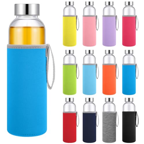 12 Pack Glass Water Bottles with Sleeves (12 Count)