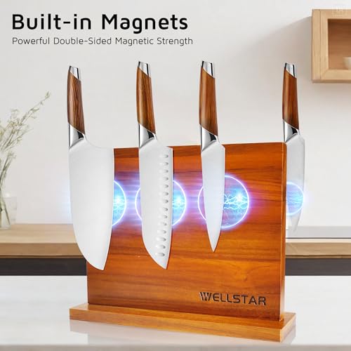 Modern Acacia Magnetic Knife Block Holder 12 x 10 Inches
