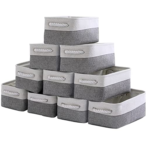 Storage Baskets 12x8x5 inch 10 Pack Fabric Baskets Foldable Storage Bins Decorative Baskets cloth storage baskets Storage Foldable Storage Bin with Rope (10 Count)