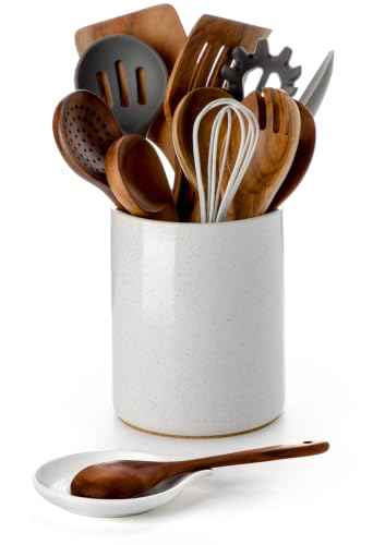 Ceramic Utensil Holder with Spoon Rest for Kitchen Counter