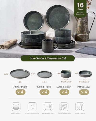 Star Stoneware Dinnerware Sets with Pasta Bowls (16 Count)