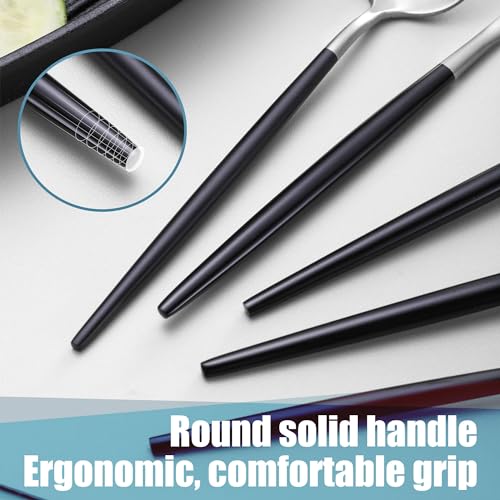 Matte Black Silver Silverware Set for 6 (30 Count)