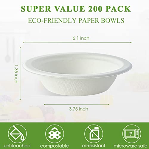 200 Pack 12 OZ Compostable Paper Bowls (200 Count)