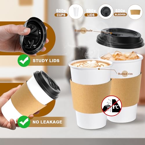 50 Pack 20 oz Disposable Coffee Cups With Lids and Sleeves (50 Count)
