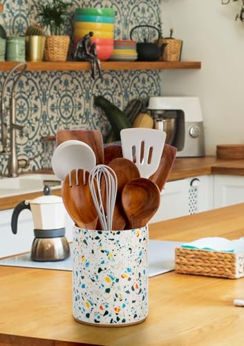 Ceramic Kitchen Utensil Holder for Countertop 6.4" Marble Pattern (18 Count)