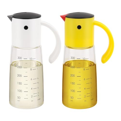 Glass Olive Oil Dispenser Bottle Set 10 oz Yellow White (2 Count)
