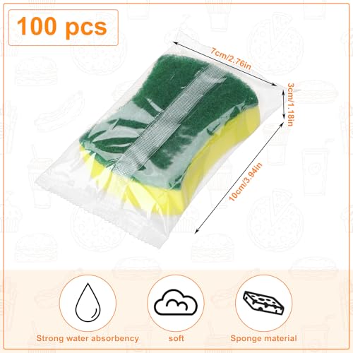 100 Pcs Individually Wrapped Sponges Uncompressed Green (100 Count)