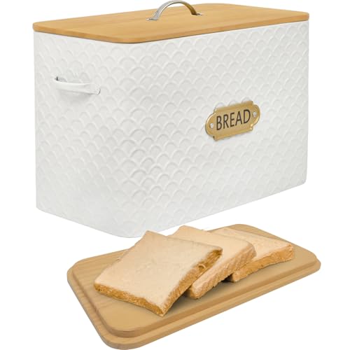 Extra Large Space Saving Farmhouse Bread Box With Wood Lid