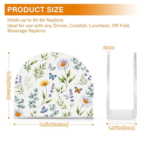 Wildflowers Butterflies Botanical Napkin Holder for Table Paper Napkins Holder Acrylic Tissue Dispenser Kitchen Dining Room Bathroom Party Car Decor
