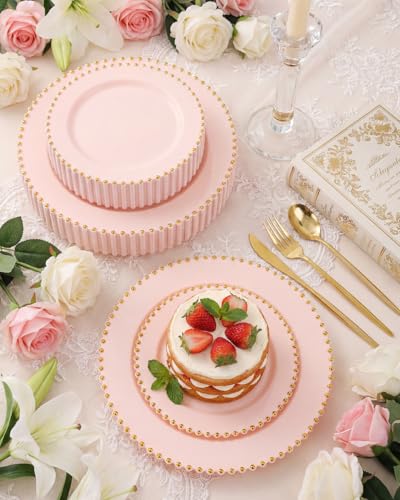 180Pcs Elegant Pink Gold Dinnerware Set for Party Wedding (180 Count)