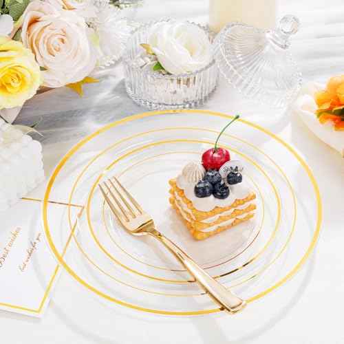 102 Pcs Clear Gold Plastic Plates (102 Count)