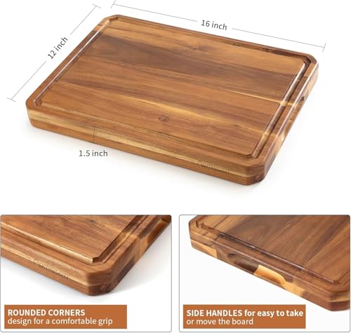 Large wood Cutting Board for Kitchen with Juice Handles