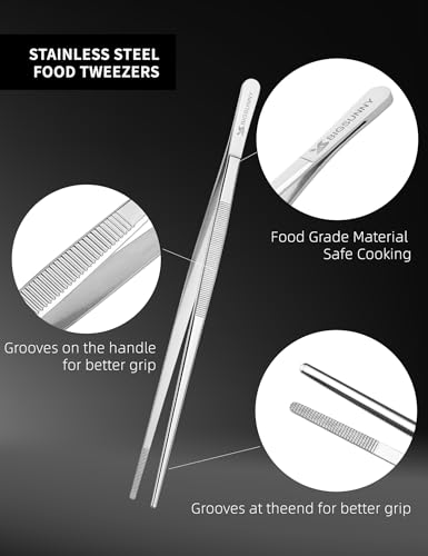 10 Inch Kitchen Food Tweezers Fine Stainless Steel Tweezer Tongs (2 Count)