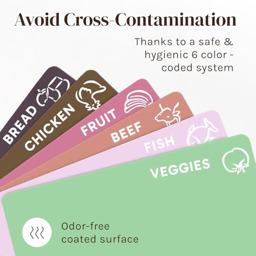 Extra Thick Pastel Flexible Plastic Cutting Board Mats with Food Icons & EZ (6 Count)