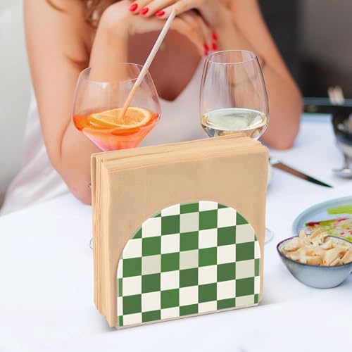 Green White Checkered Pattern Napkin Holder for Table Paper Napkins Holder Acrylic Tissue Dispenser Kitchen Dining Room Bathroom Party Car Decor