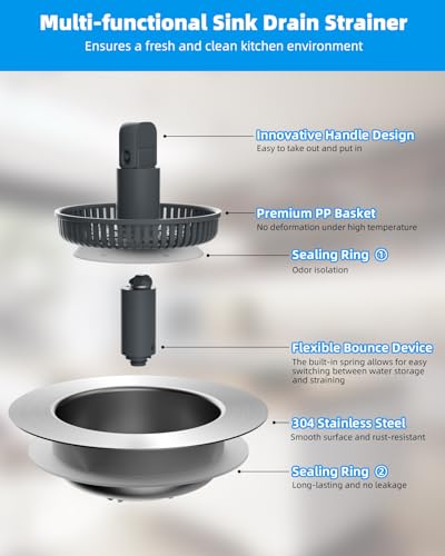 2 Pack 3 in 1 Kitchen Sink Drain Strainer and Stopper Combo