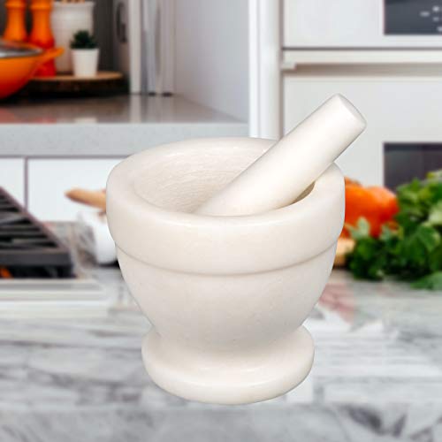 Natural Marble Mortar and Pestle Set Guacamole Molcajete Bowl Kitchen Spices Herbs Pesto Grinder