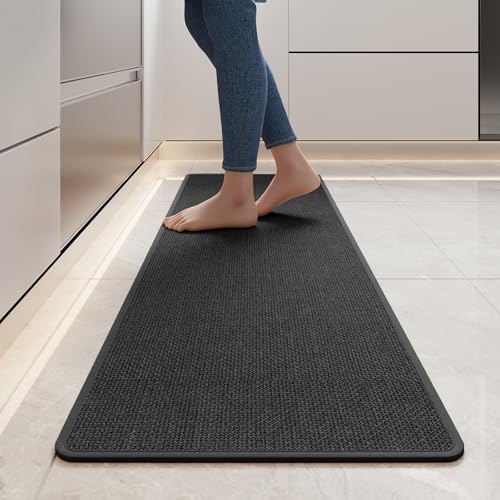 Long Kitchen Runner Rugs Kitchen Mat Non Slip Washable Black 17"x59" (14.1481 Sq Ft)