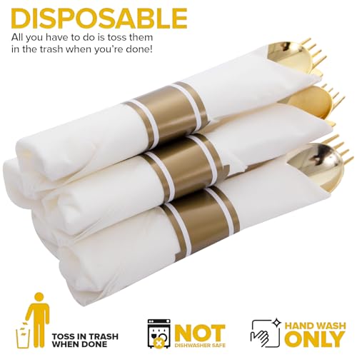 400PCS Pre Rolled Gold Plastic Silverware Set Heavy Duty for Wedding (400 Count)