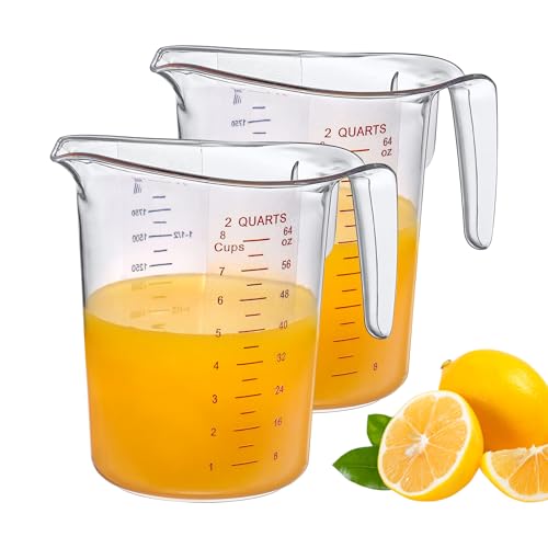 Melissa - 64-Ounce Plastic Measuring Pitcher (2-Pack), 8-Cup (2-Quart) Food-Grade Measuring Jug, Unbreakable, Stackable, Dishwasher-Safe, Great for Oil, Vinegar, Flour, and More