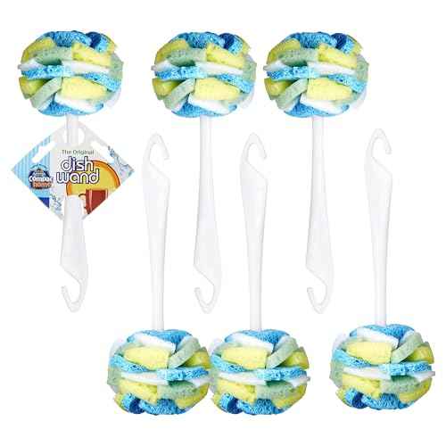 Dish SpongeWand Plus Tri Surface Scrubbing Sponge with Cello Foam Scour Sponge Petals (6 Count)