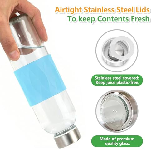 18 oz Glass Juice Bottles with Stainless Steel Lid Leak Proof 3 Pack (3 Count)