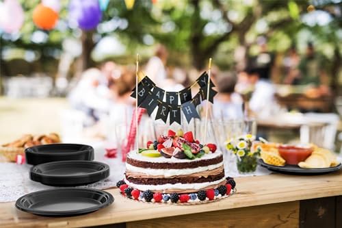 Sturdy Black Plastic Plates 10" Party Plates 100 Pcs (100 Count)