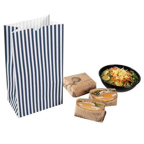 Blue And White Stripe Paper Bag (100 Count)