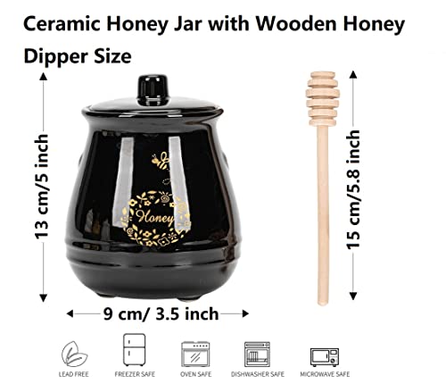 Ceramic Honey Jar With Wooden Honey Dipper
