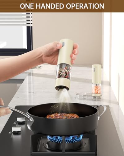 Electric Salt and Pepper Grinder Set Rechargeable Salt and Pepper Mills with Storage Base (2 Count)