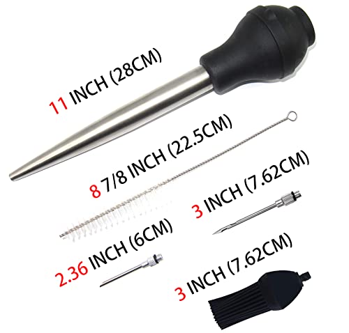 Stainless Steel Turkey Baster Commercial Grade Quality Silicone Bulb Including 2 Marinade Injector Needles And Basting Brush (4 Count)
