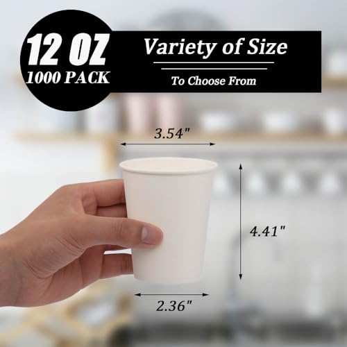 1000 Count 12 oz Paper Coffee Cups Bulk