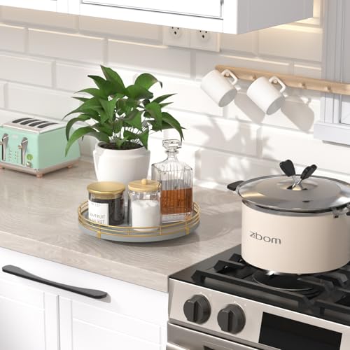 9 Inch Gray Lazy Susan Spice Organizer for Cabinet with Gold Rail
