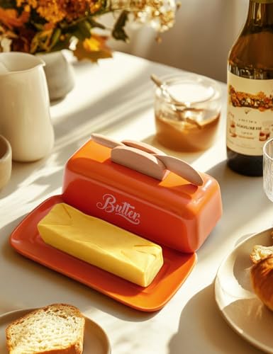 Butter Dish with Lid and Knife Butter Tray Holder for Counter Orange
