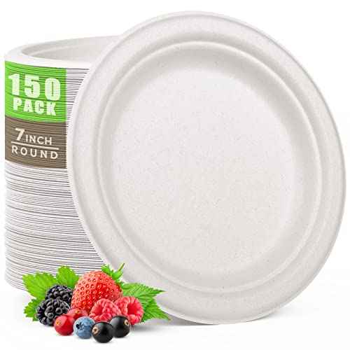 Small Paper Plates 7 Inch 150 Pack Compostable Dessert Plates (150 Count)