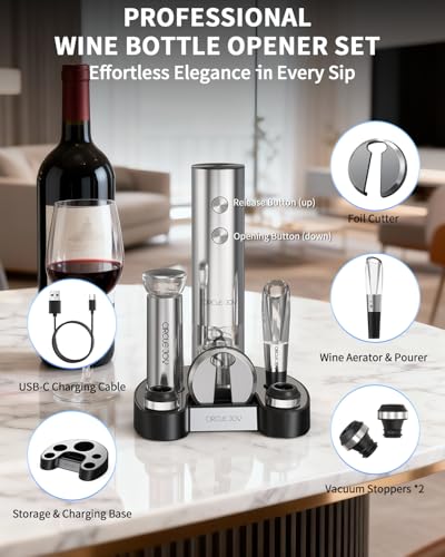 Electric Wine Bottle Opener Set Stainless Steel Rechargeable Wine Opener 8