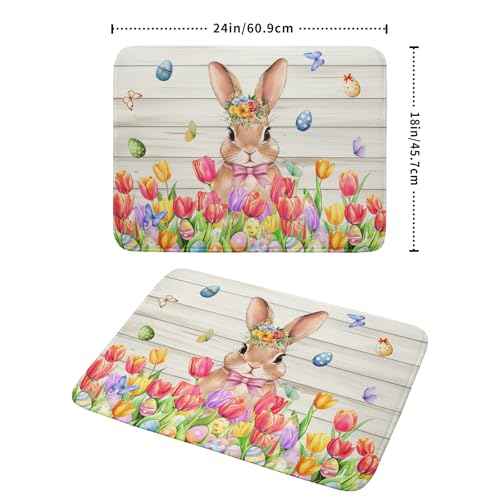 Easter Bunny Dish Drying Mat 18x24 inch Eggs Floral Fast Drying Pad Washable Reversible Microfiber Dish Drainer Mats for Kitchen Counter