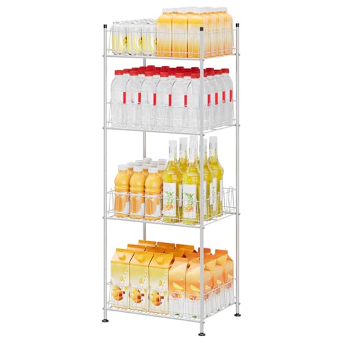 Water Bottle Holder Organizer 4 Tier Drink Can Shelf Organizer Rack for Floor Freestanding Water Bottle Rack Stand Beverage Storage Shelf for Pantry Kitchen Food Storage (4 Count)