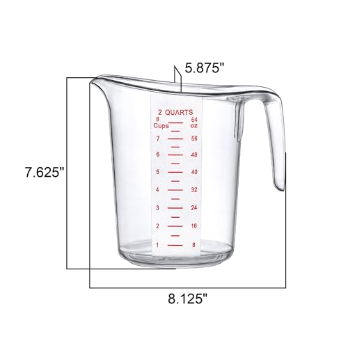 Melissa - 64-Ounce Plastic Measuring Pitcher (1-Pack), 8-Cup (2-Quart) Food-Grade Measuring Jug, Unbreakable, Stackable, Dishwasher-Safe, Great for Oil, Vinegar, Flour, and More