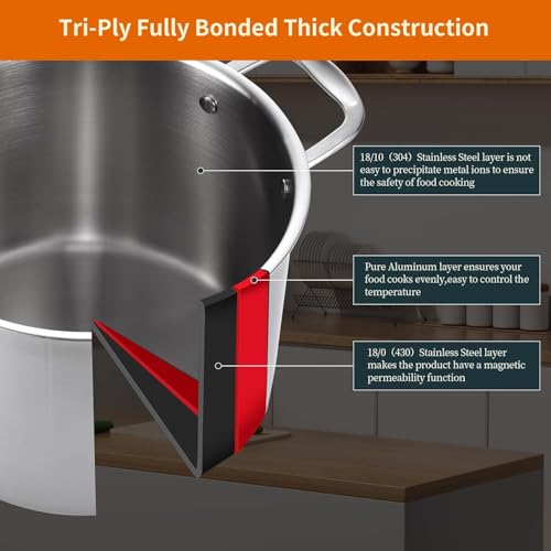 Tri ply Stainless Steel 12 Quart Heavy Duty Induction Stock Pot