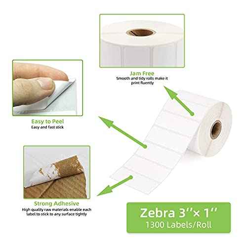 Compatible 3" x 1" Direct Thermal Labes Replacement for Barcodes Postage Address Shipping Compatible with Rollo & Zebra Desktop Printers Adhesive & Perforated (15600 Count)