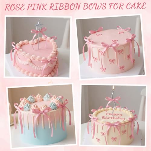 30 Pack Bow Cake Toppers Rose Pink Ribbon Bows for Cake (30 Count)