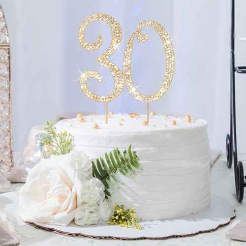 30th Birthday Decorations for Women Rhinestone Gold Cake Topper