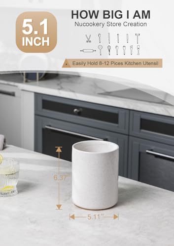 Ceramic Kitchen Utensil Holder for Countertop Organizer 6.4" Sand
